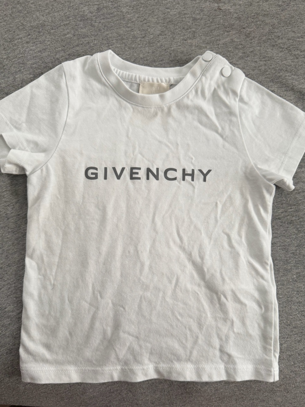 Givenchy White Tee with Vertical Gray Logo